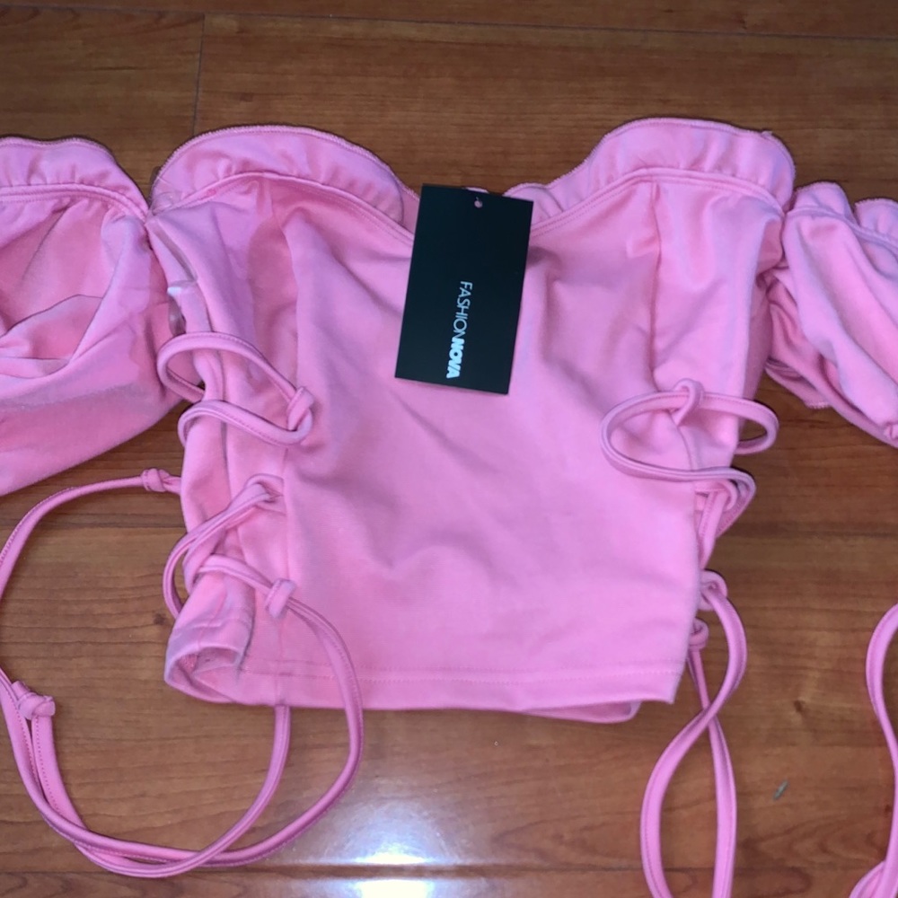 Pink off the shoulder lace up top